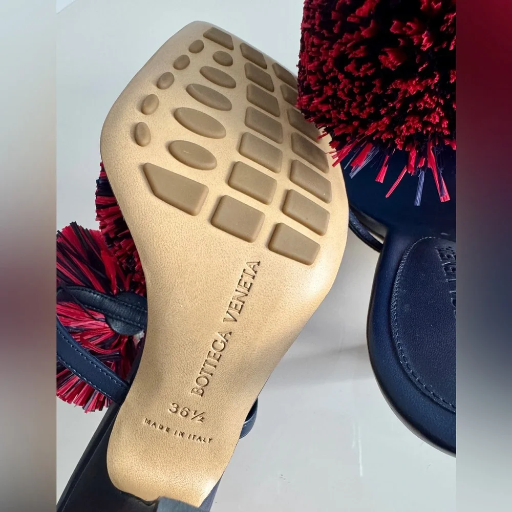 Bottega Veneta *NEW* Leather Navy Blue & Red Pom Pom Shoes- Size 6.5 US - Picture 10 of 11